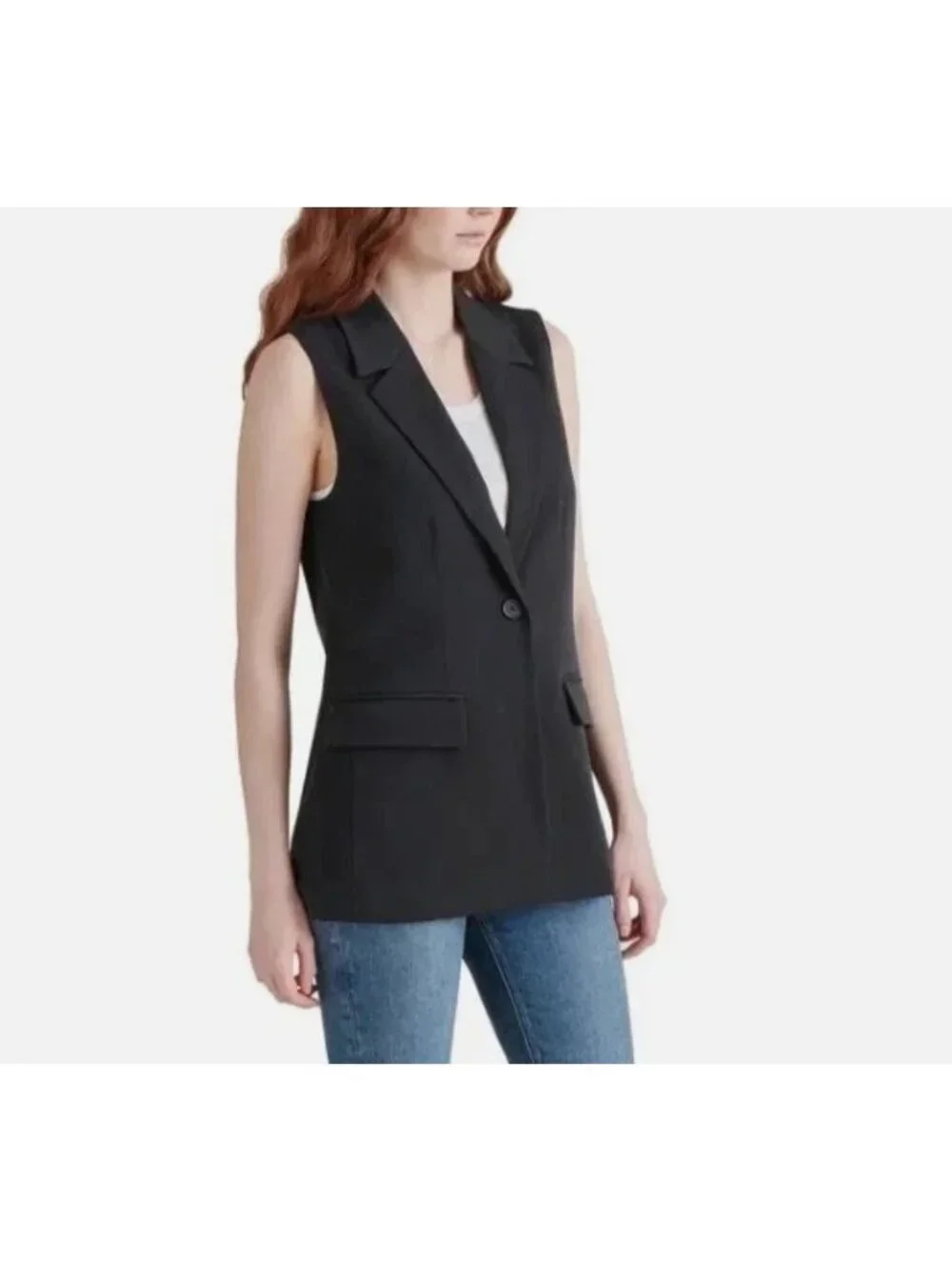 NWT Steve Madden Women's L Sleeveless Black Blazer Vest B0494